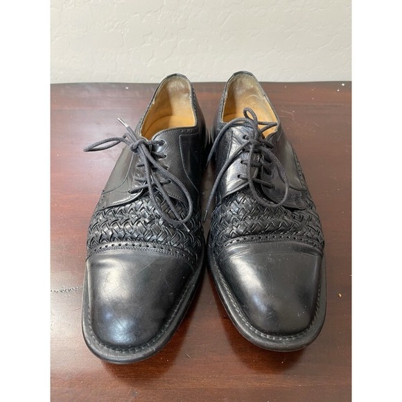 Mezlan Mens Cancun Oxford Dress Shoes Black Basket Weave Cap Toe Lace Up 8 W - Picture 3 of 7